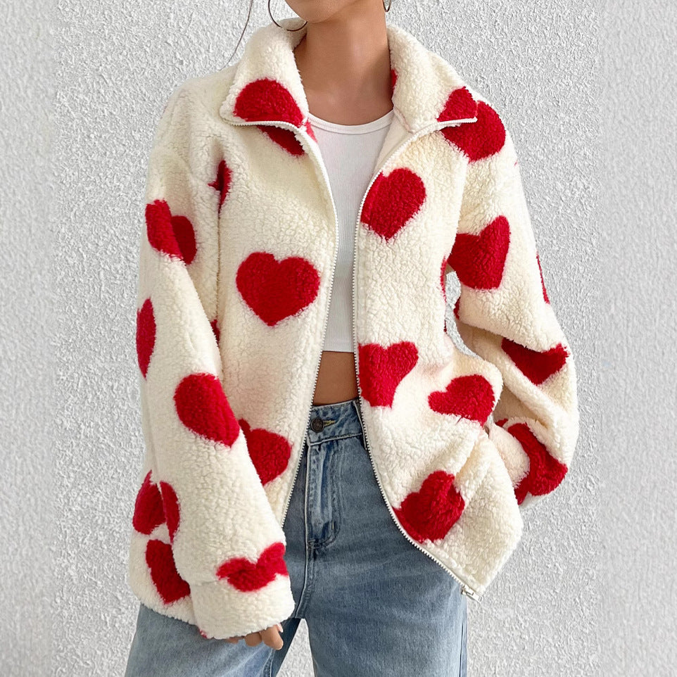 [BUY 1 GET 2] WOOL COAT - WHITE WITH HEARTS