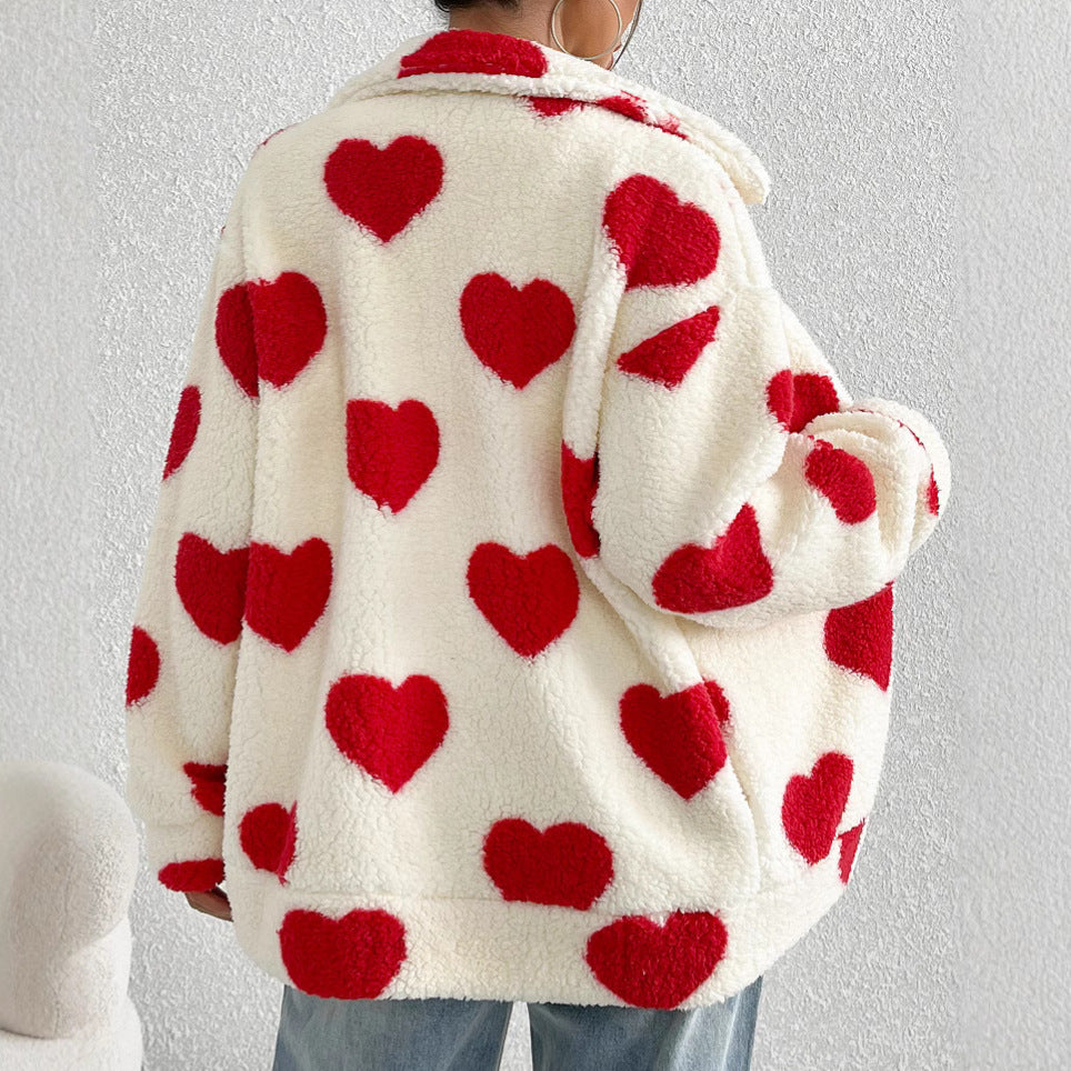 [BUY 1 GET 2] WOOL COAT - WHITE WITH HEARTS
