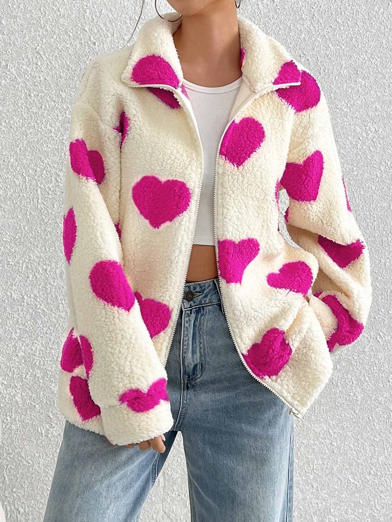[BUY 1 GET 2] WOOL COAT - WHITE WITH HEARTS