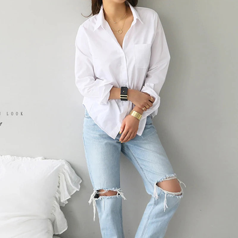 Long sleeve button-down blouse