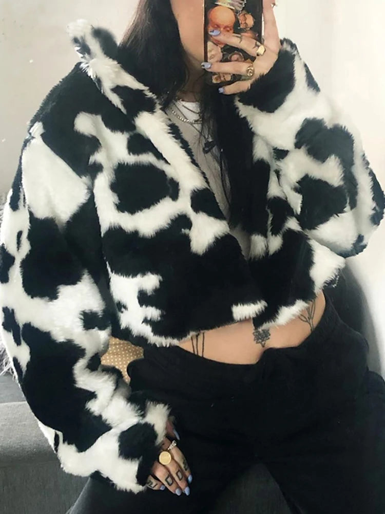 LONG SLEEVE COAT - COW PRINT