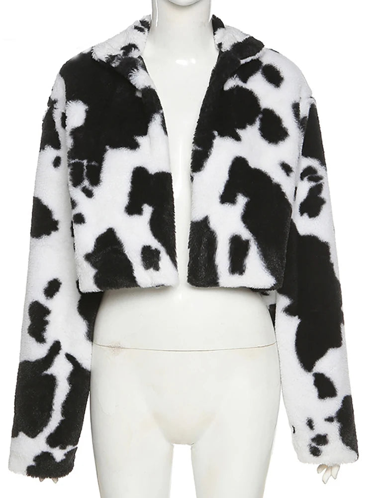 LONG SLEEVE COAT - COW PRINT