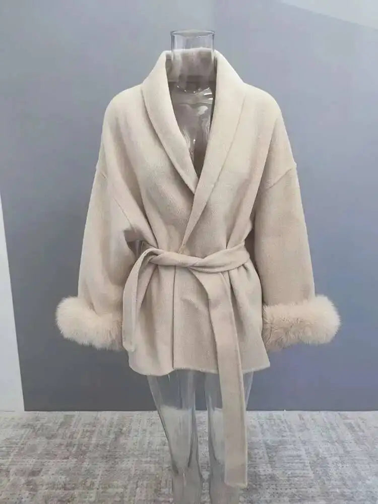 LONG SLEEVE COAT WITH FOX FUR