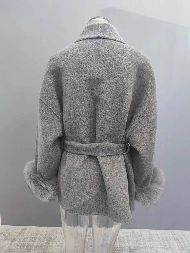 LONG SLEEVE COAT WITH FOX FUR