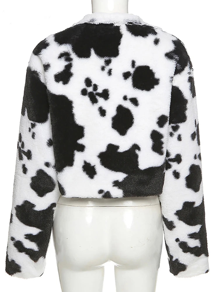 LONG SLEEVE COAT - COW PRINT