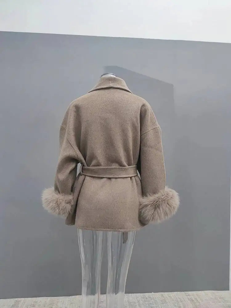 LONG SLEEVE COAT WITH FOX FUR