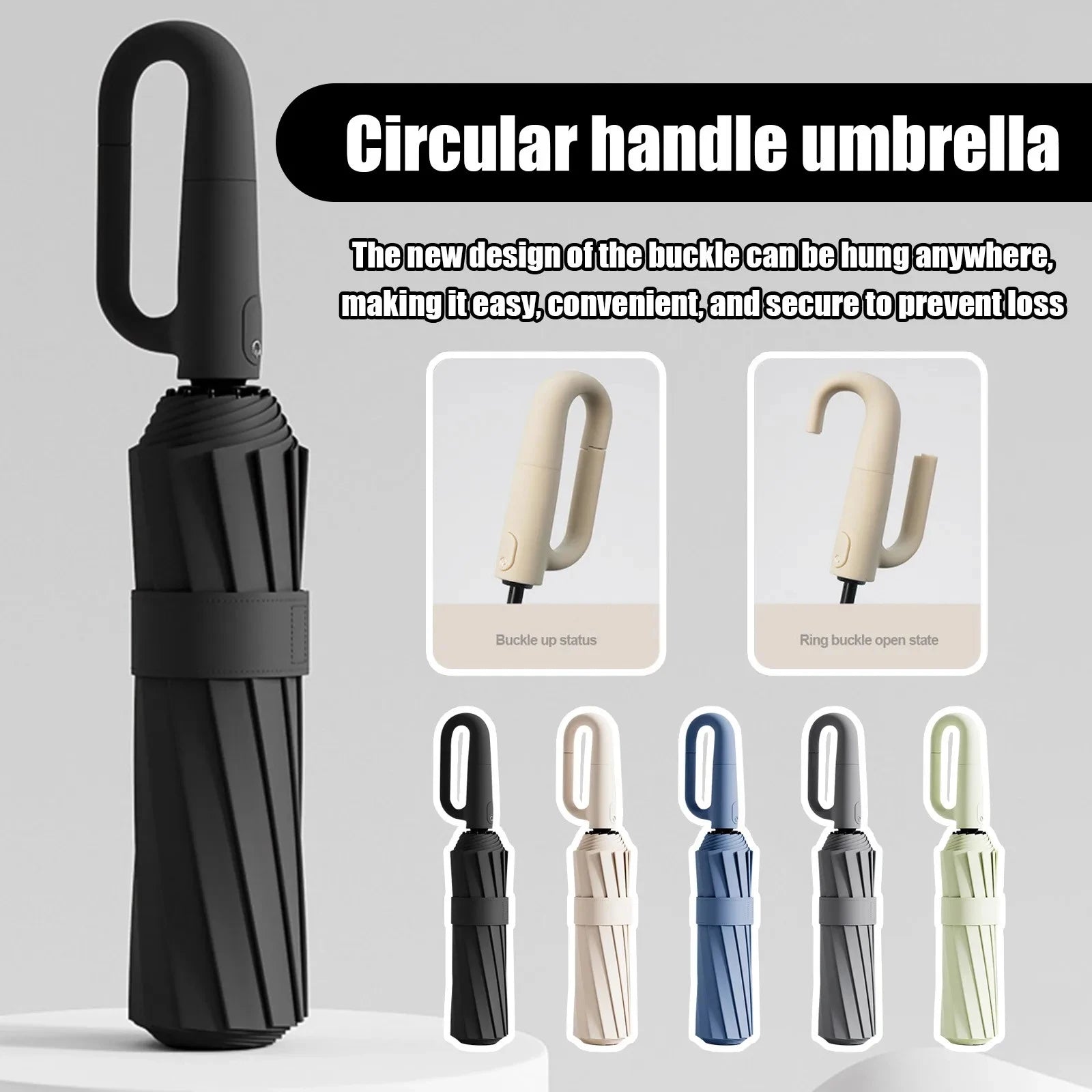 Fully Automatic Folding Umbrella - Windproof with Loop Buckle