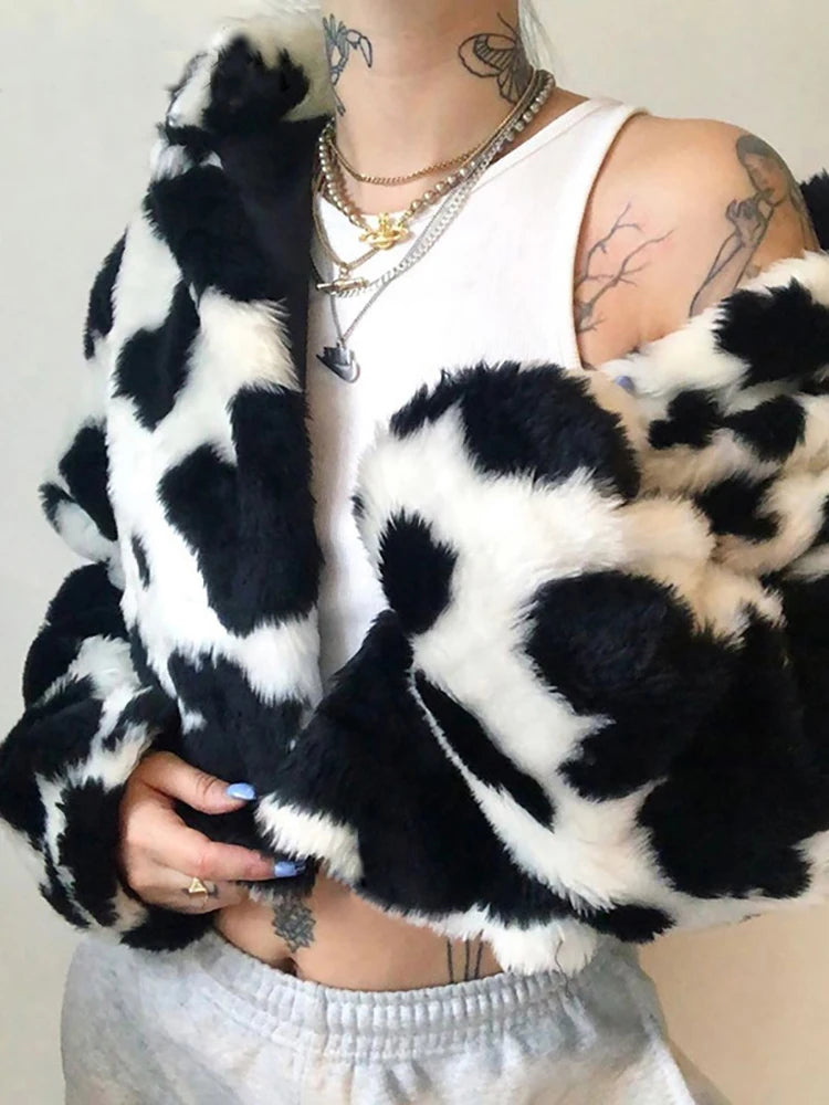 LONG SLEEVE COAT - COW PRINT