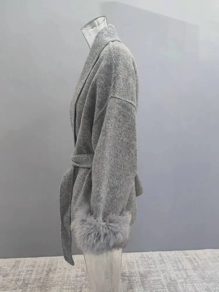 LONG SLEEVE COAT WITH FOX FUR
