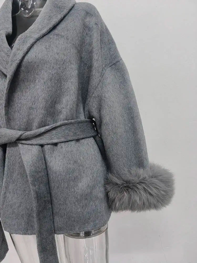 LONG SLEEVE COAT WITH FOX FUR