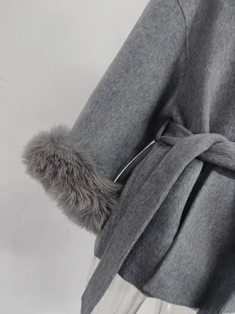 LONG SLEEVE COAT WITH FOX FUR