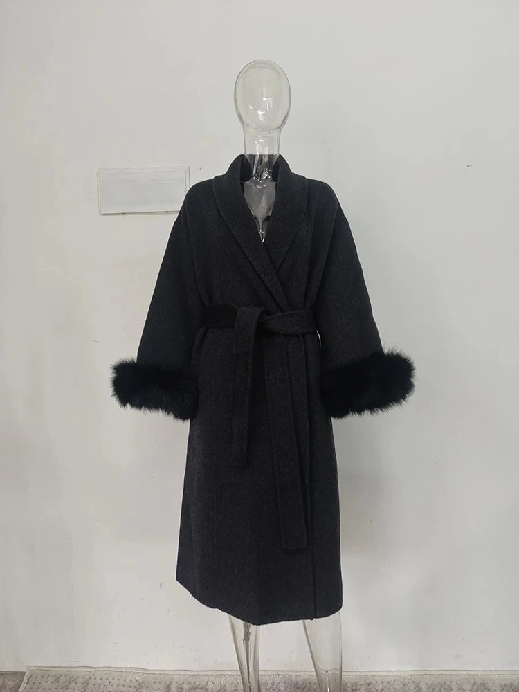 LONG SLEEVE COAT WITH FOX FUR