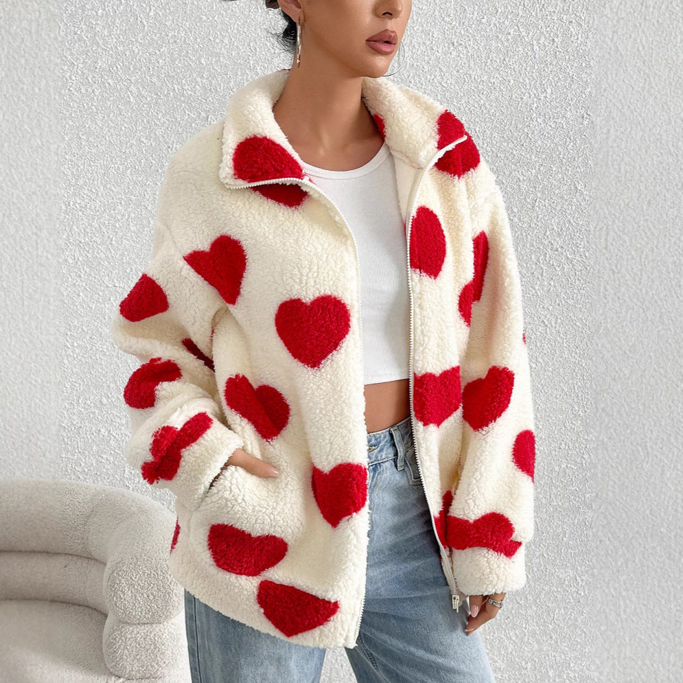 [BUY 1 GET 2] WOOL COAT - WHITE WITH HEARTS
