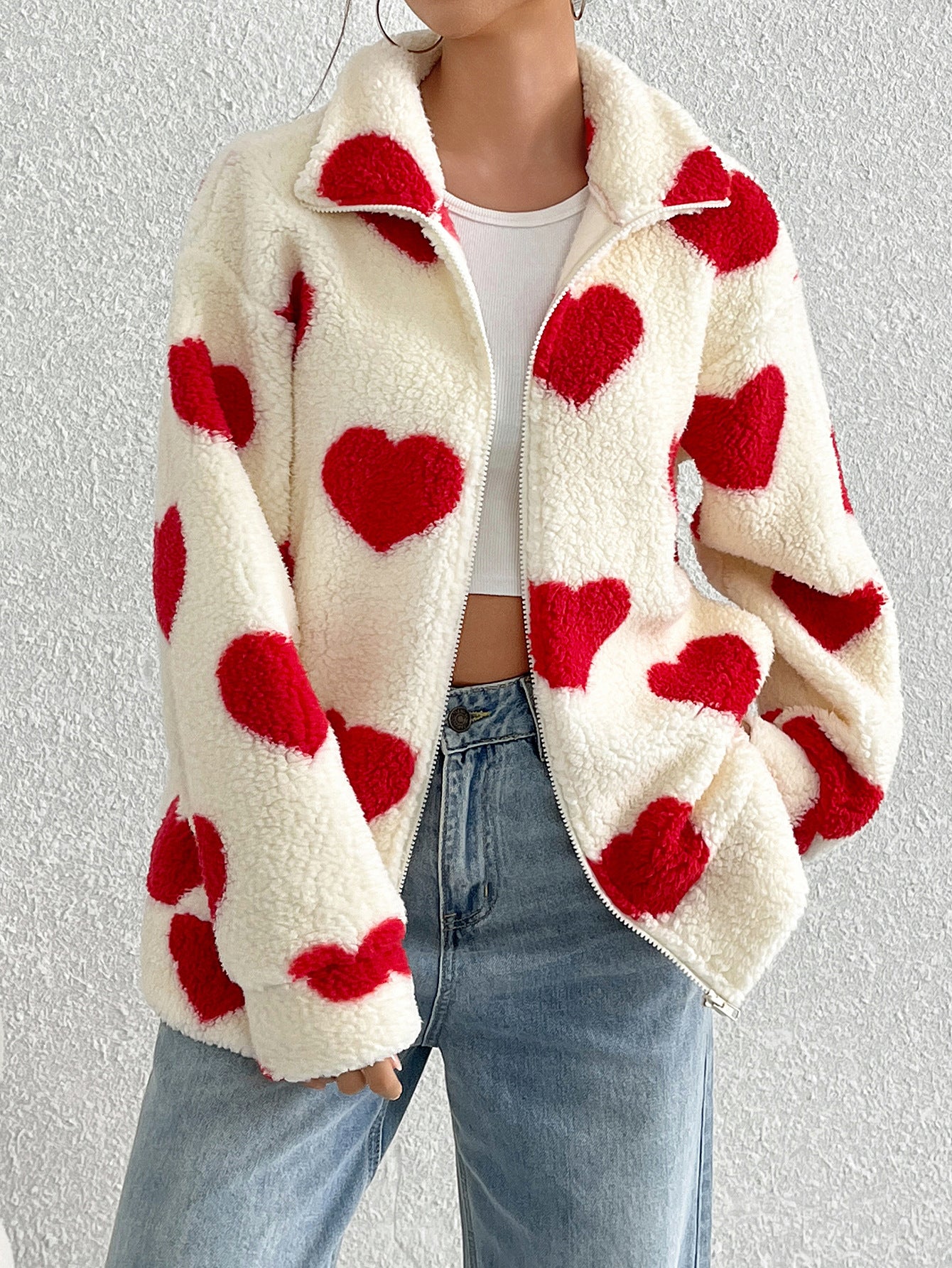 [BUY 1 GET 2] WOOL COAT - WHITE WITH HEARTS